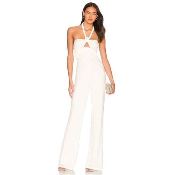 MISHA COLLECTION Pants - misha Letizia Twisted Halter Ivory White Sleeveless Jumpsuit Size 10 NWT